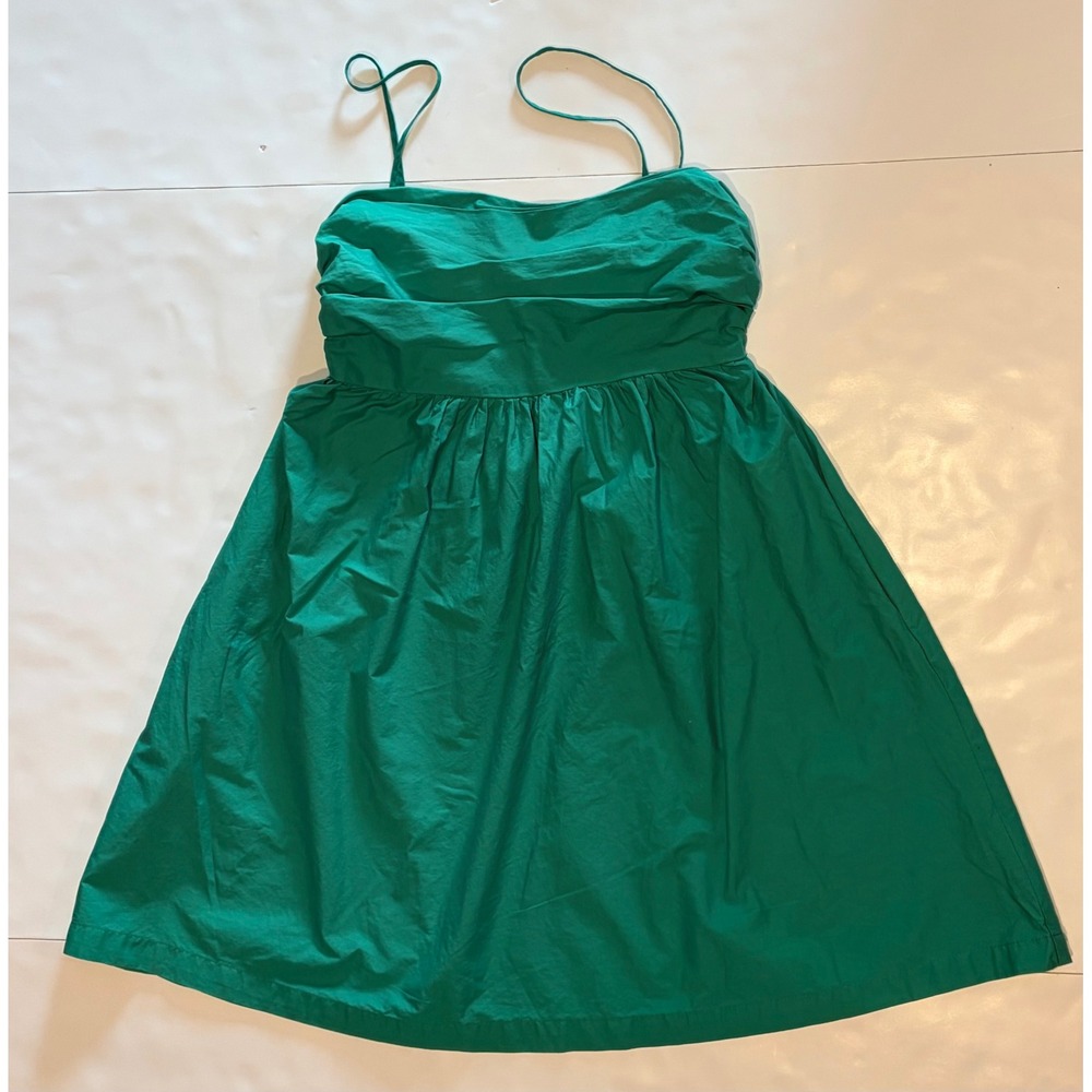 A New Day Green Cotton Mini Dress Smocked Back Pockets Sz Small Sleeveless